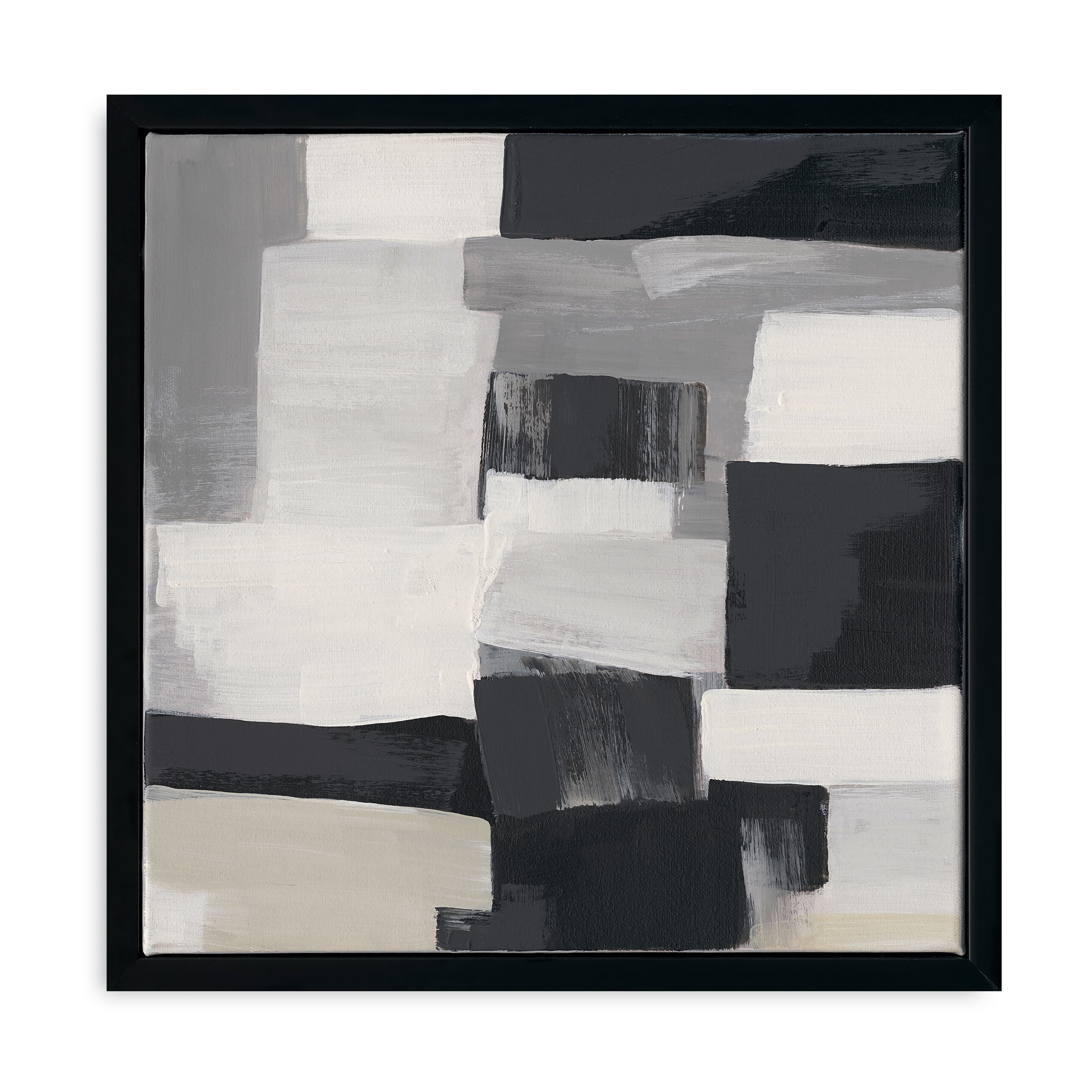 Peinture abstraite originale faite à la main dans des tons noir, blanc, gris et beige, géométrie minimaliste ajoutant un art serein à n'importe quel espace.