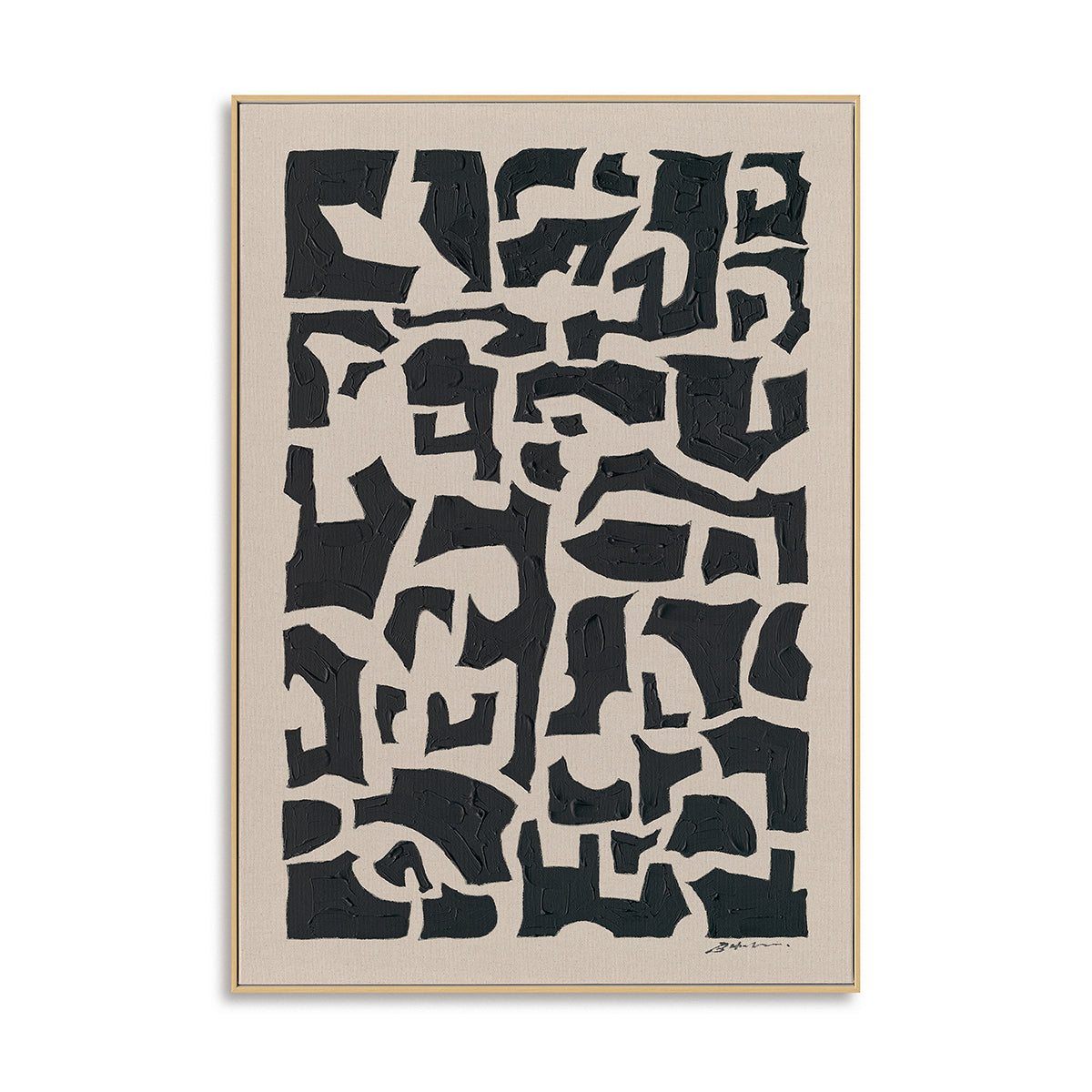 Schwarze geometrische Texturen handgemalte abstrakte Leinwand Wandkunst 