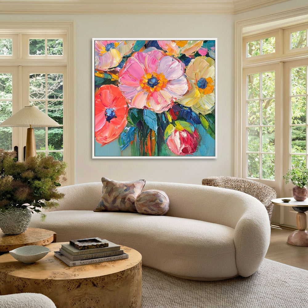 Colorful Floral Wall Art Hand-painted Texture Canvas Modern Abstract Living Room Decoration