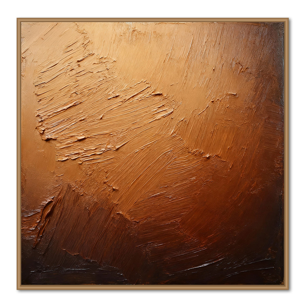 Bronze Horizon Texture Art – Abstract Expressionist Style Handmade Oil Painting Wall Art