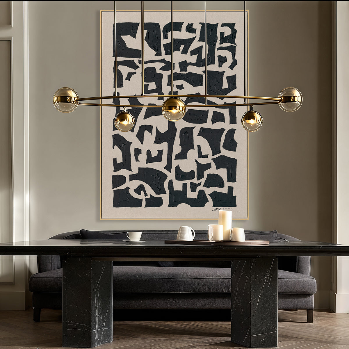 Black Geometric Textures Hand-Painted Abstract Canvas Wall Art