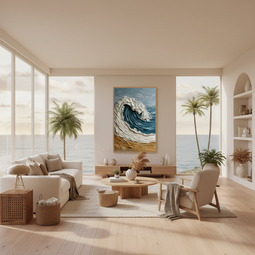 Rising Ocean Force | Modern Impasto Seascape Style Hand-Painted Oil Painting Wall Art