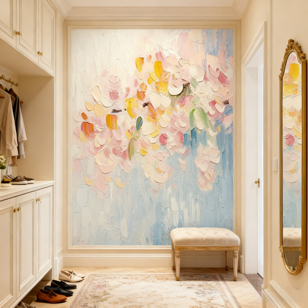 Soft Bloom Fantasy – Abstract Impasto Style Handmade Oil Painting Wall Art