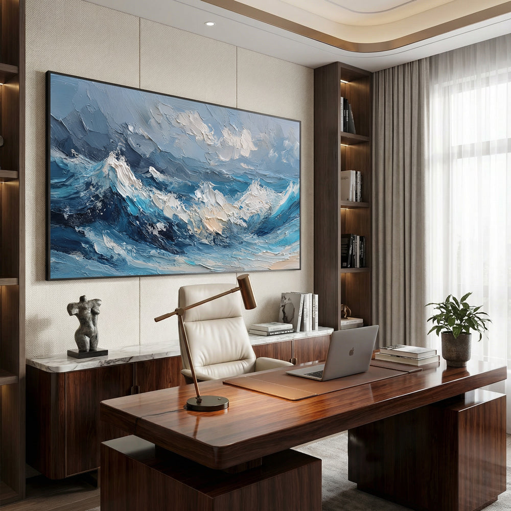 Endless Tide Horizon | Contemporary Abstract Ocean Handmade Oil Painting Wall Art  Key Points: