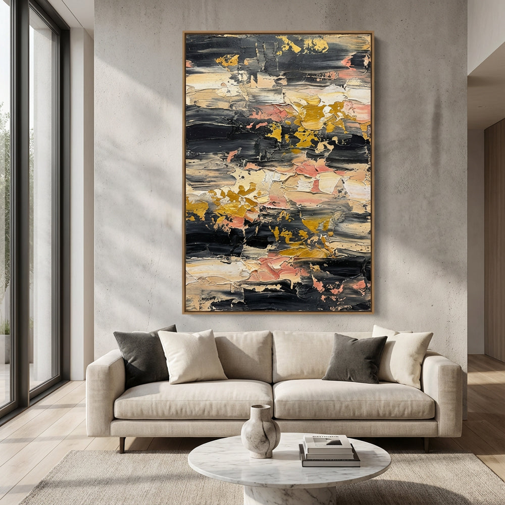 Gilded Tides — Abstract Expressionist Textured Handmade Oil Painting Wall Art
