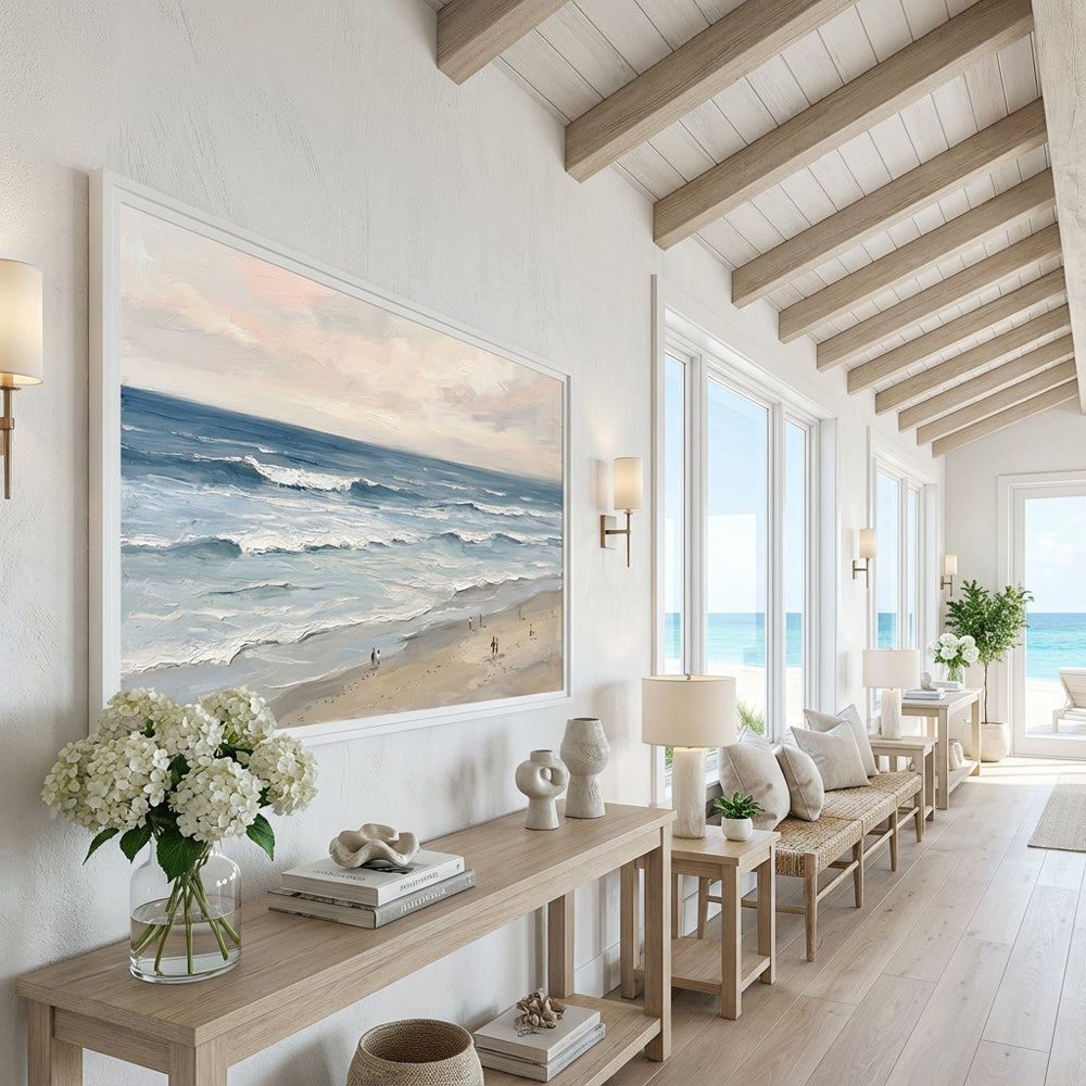 Endless Shoreline Calm | Contemporary Minimal Seascape Style Hand-Painted Oil Painting Wall Art