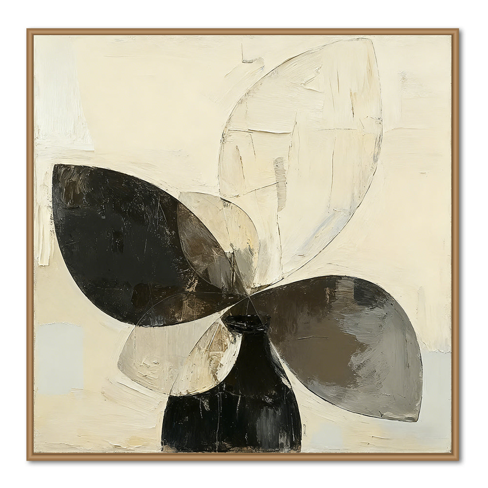 Abstract Petal Form in Vessel – Modern Minimalist Style Handmade Oil Painting Wall Art