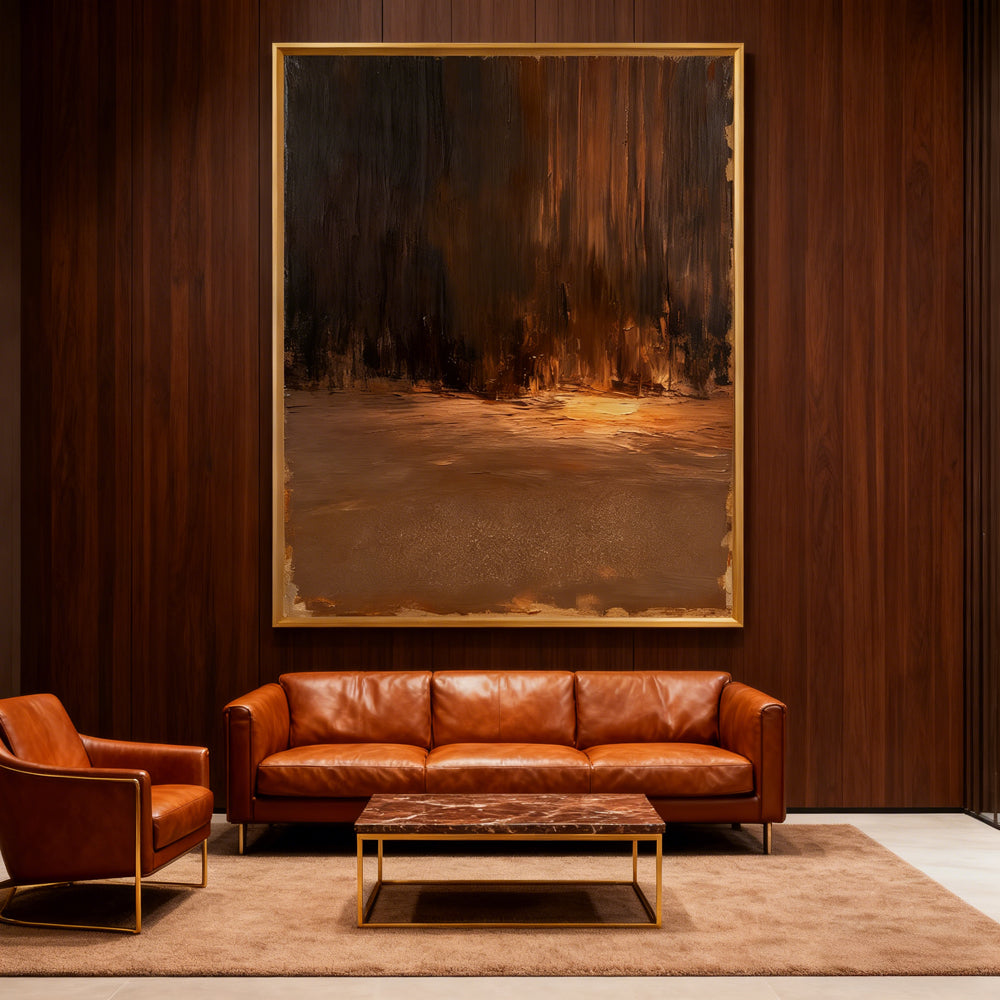 Golden Glow Forest – Abstract Texture Painting – Modern Wall Art