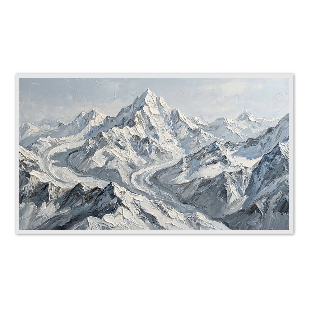Frozen Rivers of the Summit – Impressionist Snow Mountain Oil-Style Artwork Handcrafted Painting