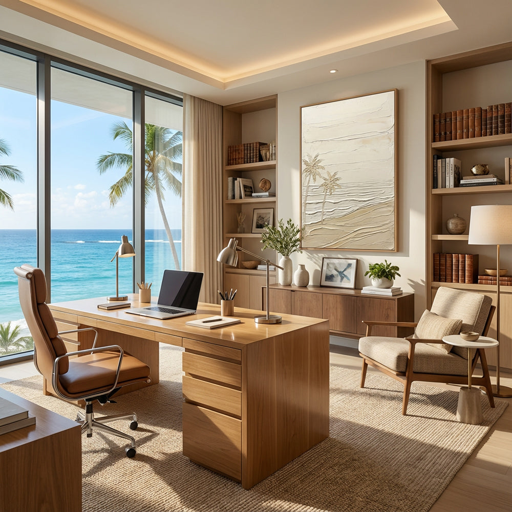 Silent Shoreline Palms | Modern Minimal Coastal Style Hand-Painted Oil Painting Wall Art