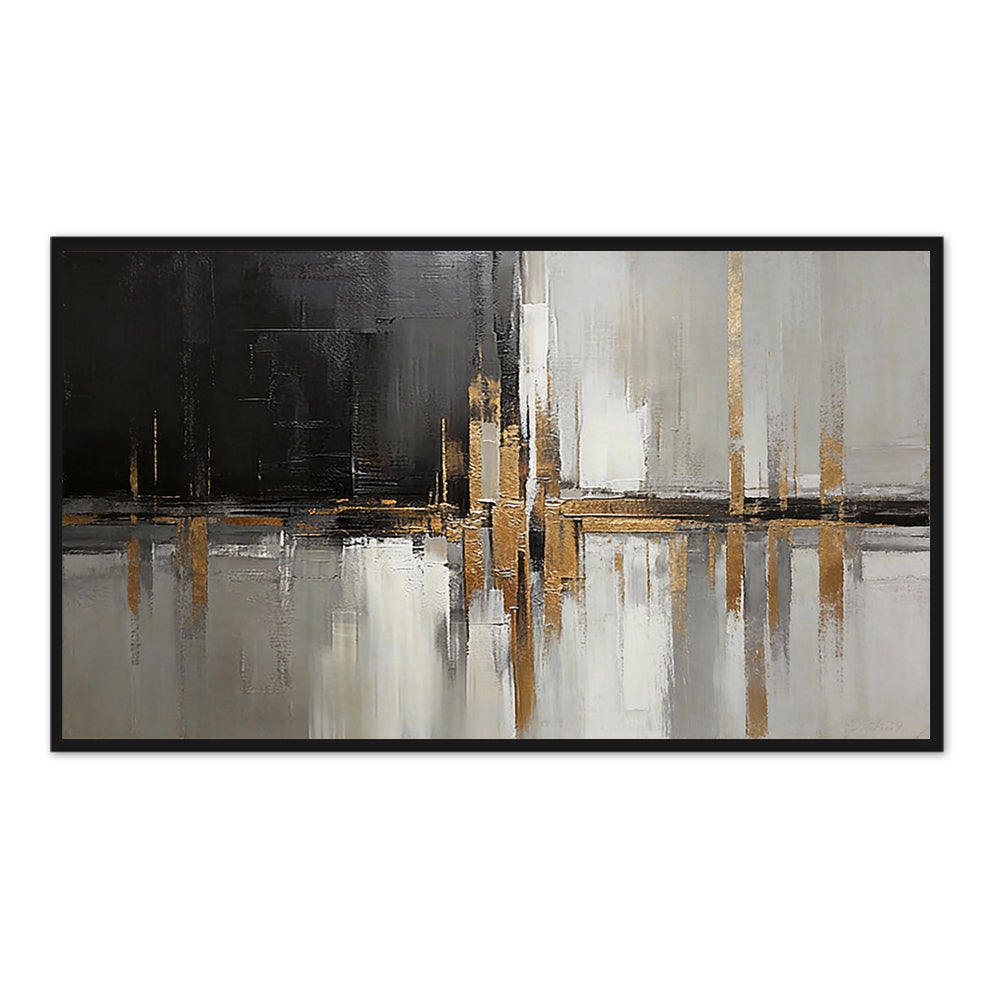 Handcrafted Elegance Golden Glow and Ink Shadow Harmony Painting-Landscape Orientation
