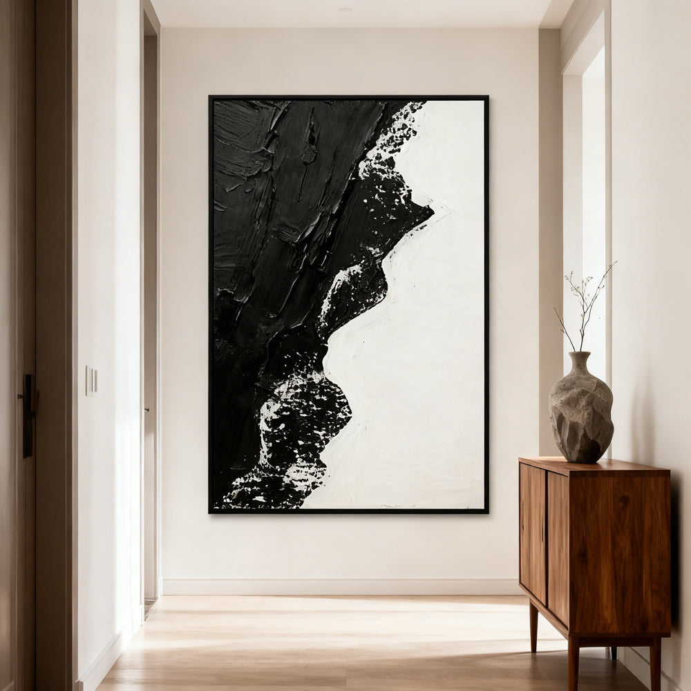 Black & White Contrast Theme Painting – Modern Abstract Style Handmade Oil Painting Wall Art
