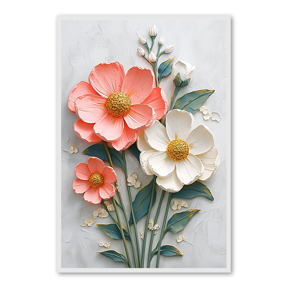 Blooming Petals Floral Texture Art – Impressionistic Style Handmade Oil Painting Wall Art