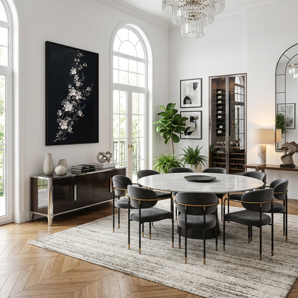 Silver Blossom Elegance – Modern Minimal Relief Style Handmade Oil Painting Wall Art