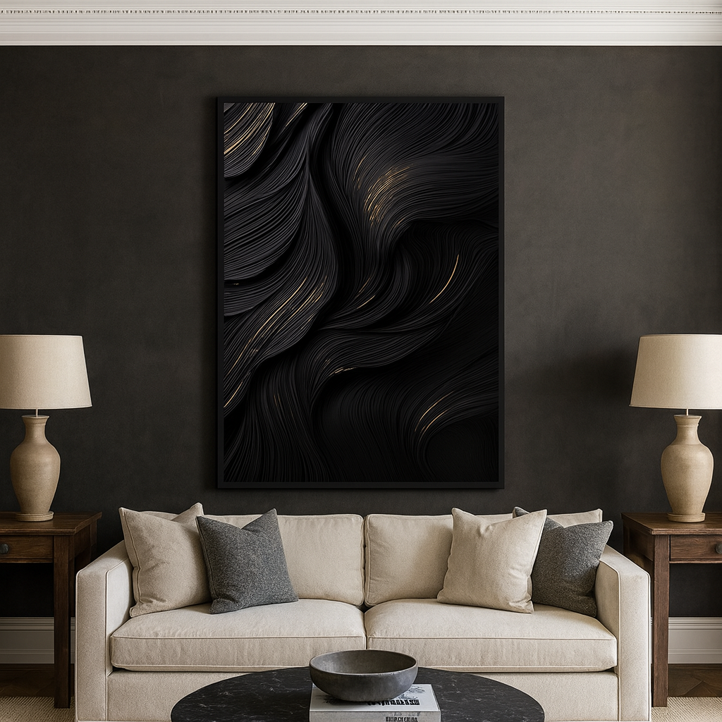 Black Flow Texture Theme Painting – Modern Abstract Style Handmade Texture Wall Art