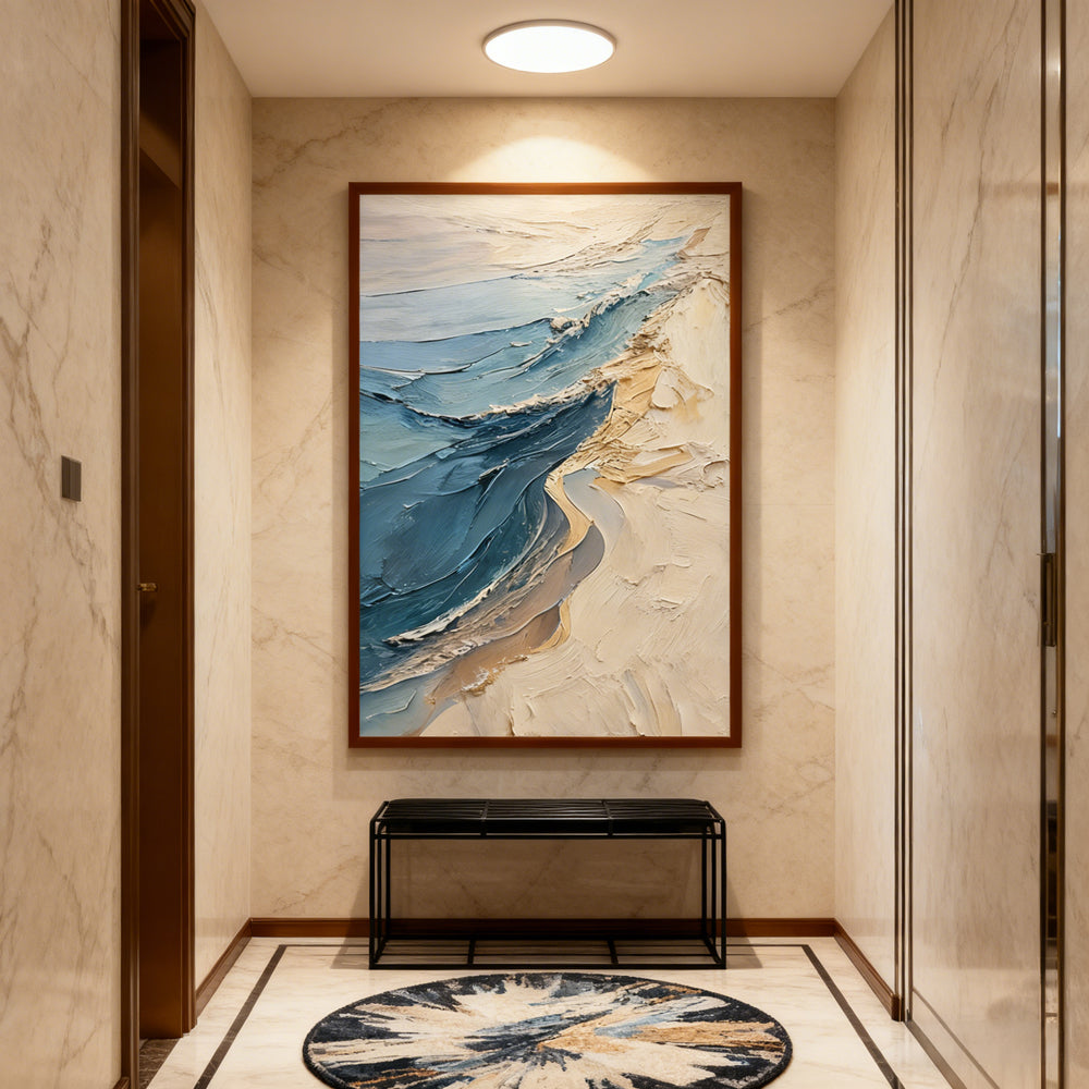 Coastal Serenity Texture Art – Abstract Seascape Style Handmade Oil Painting Wall Art