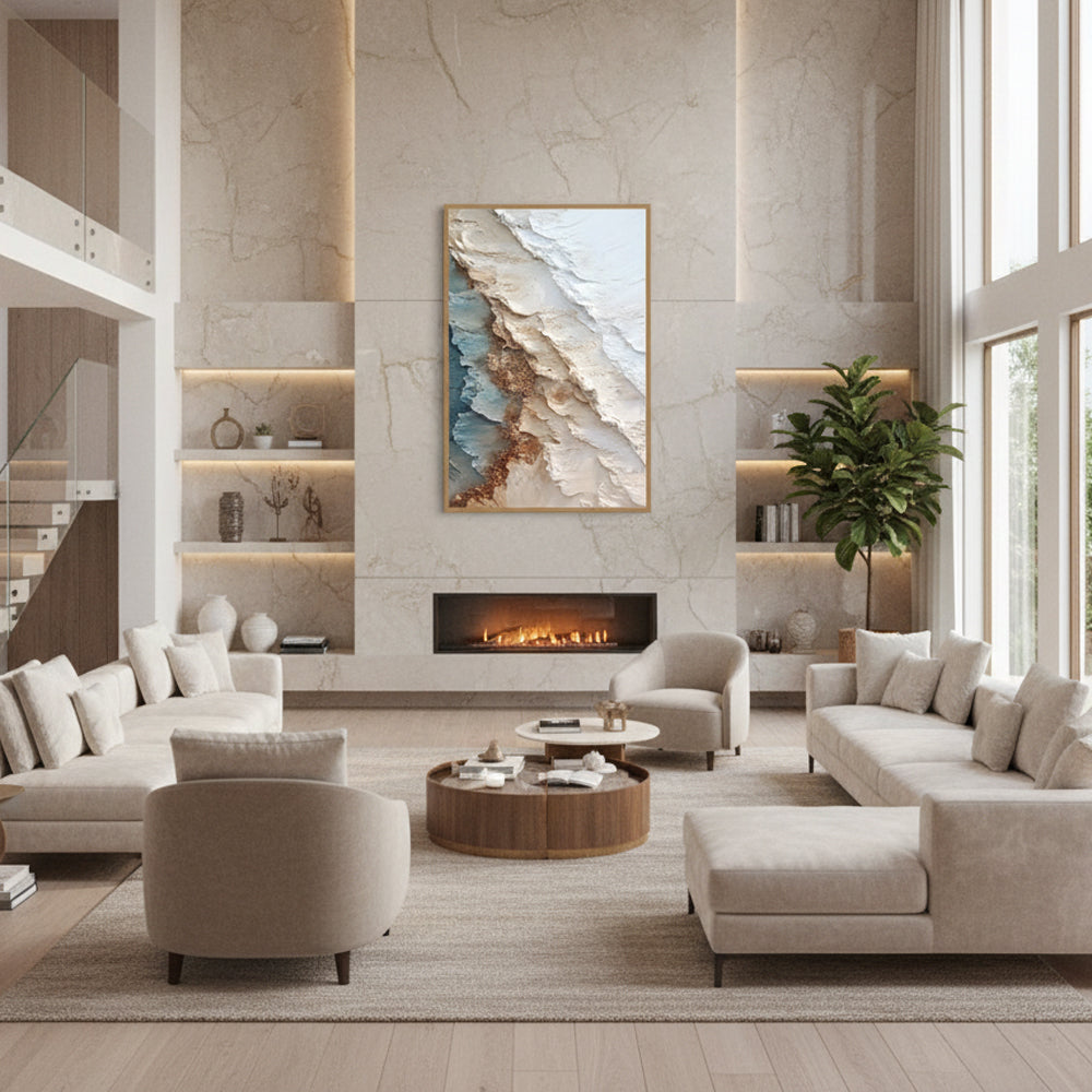 Coastal Layers Harmony – Abstract Textured Hand-Painted Oil Wall Art