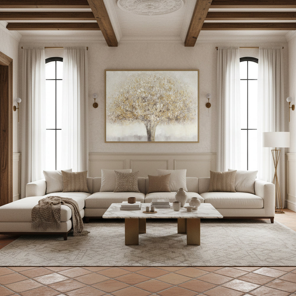 Hand-Painted Canvas Wall Art Golden Tree of Life