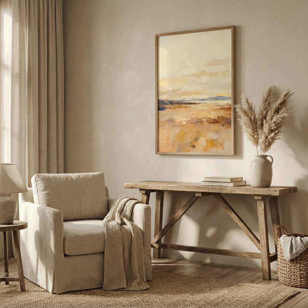 Golden Desert Horizon – Impressionist Style Landscape Handmade Painting