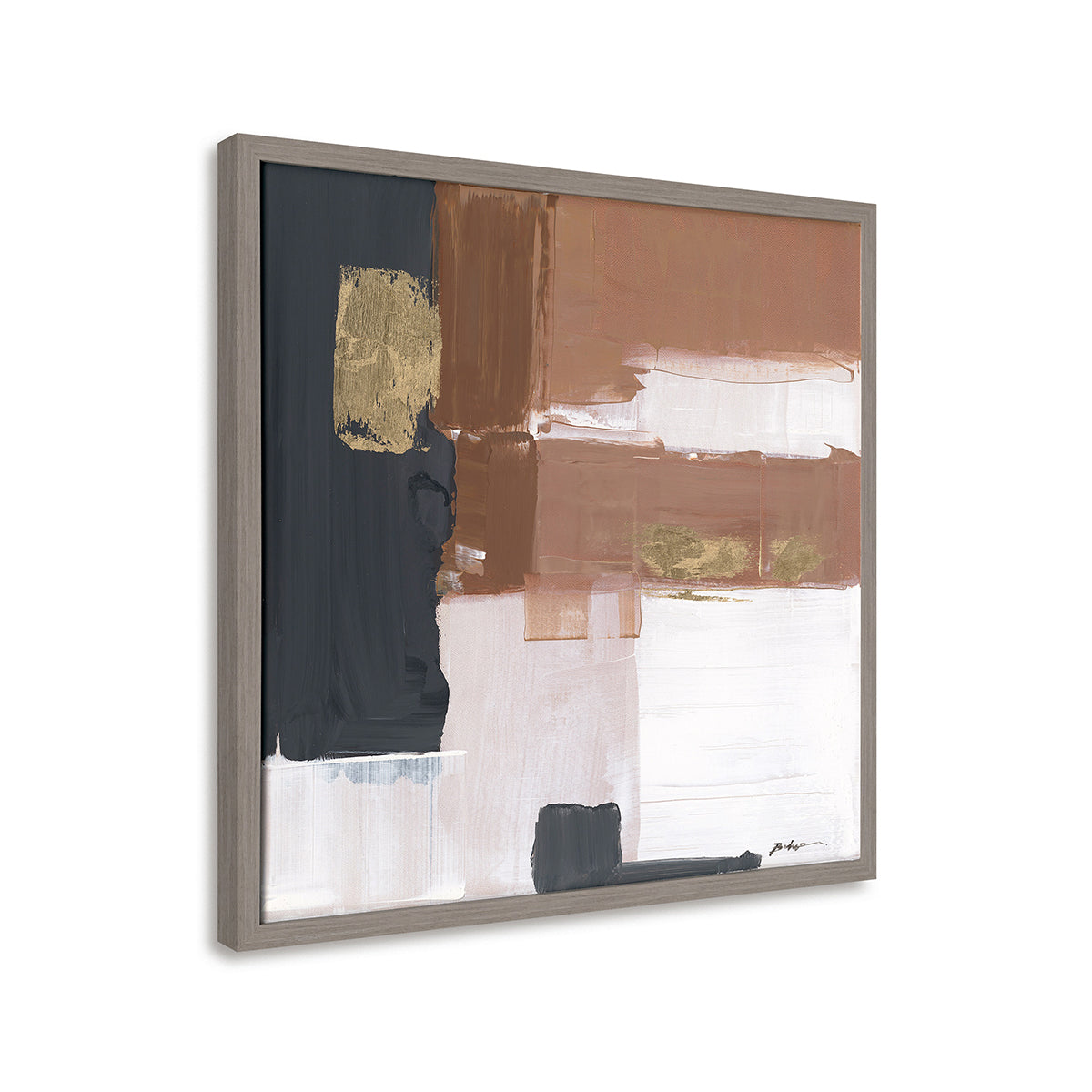 Hand-Painted Canvas Wall Art Abstract Color Block with Warm Terracotta and Gold Accents