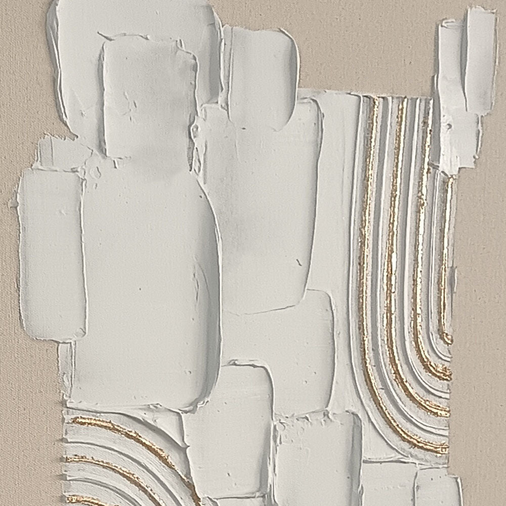 Arte original con textura hecha a mano, elaborada con yeso y líneas doradas, que añade una profundidad única y un encanto moderno y sereno Wabi-Sabi.