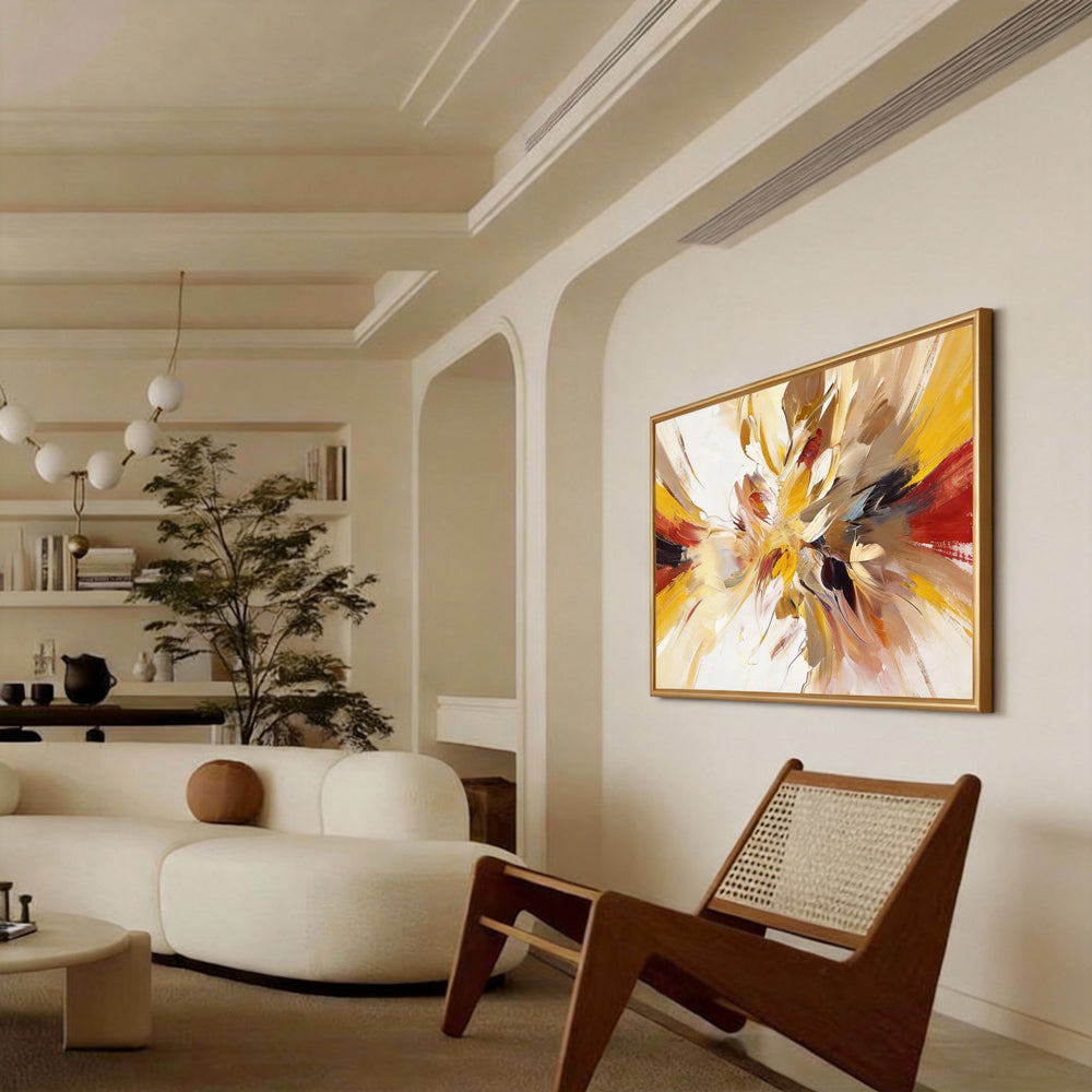 Radiant Bloom – Modern Abstract Floral Style Handmade Oil Painting Wall Art-Landscape Orientation