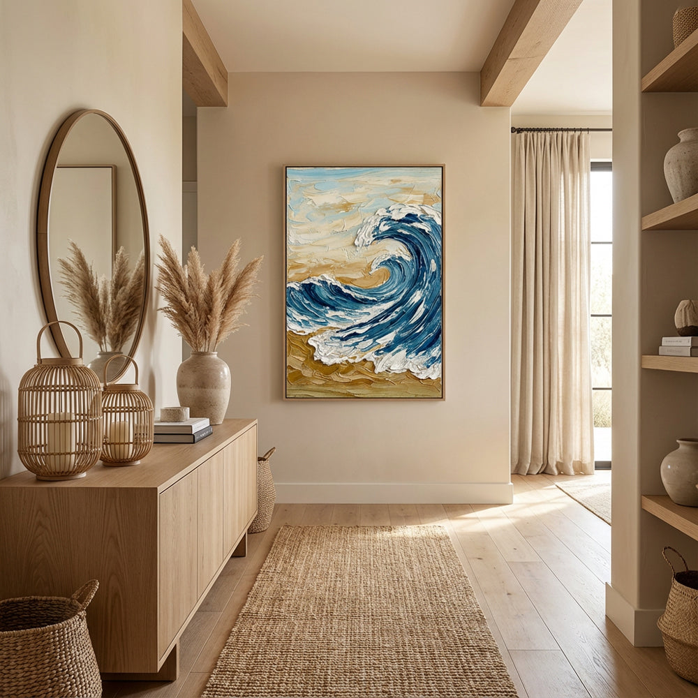Rising Ocean Force | Modern Impasto Seascape Style Hand-Painted Oil Painting Wall Art