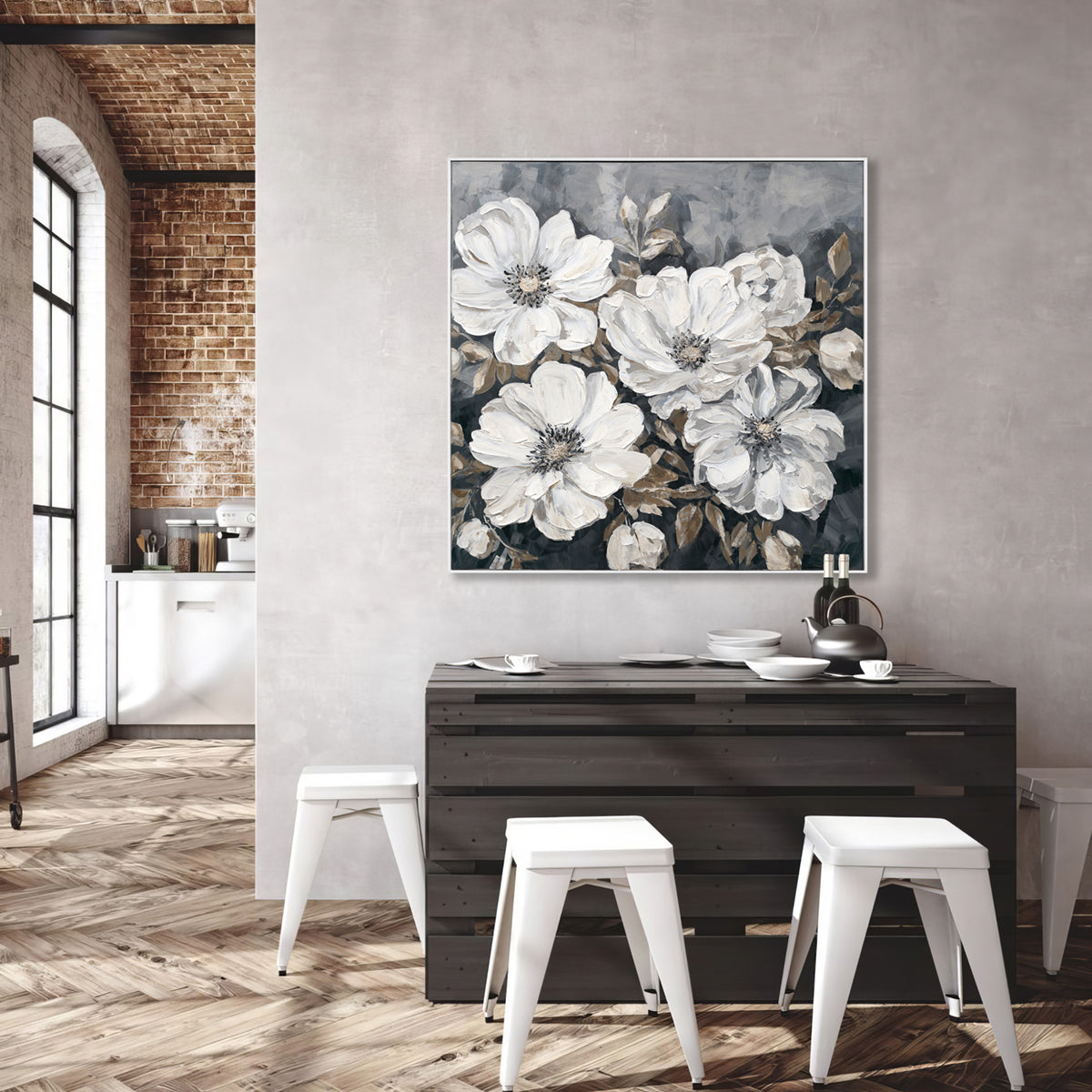 Floral Wall Art Hand-painted Texture Canvas Modern Minimalist Style Living Room Decoration