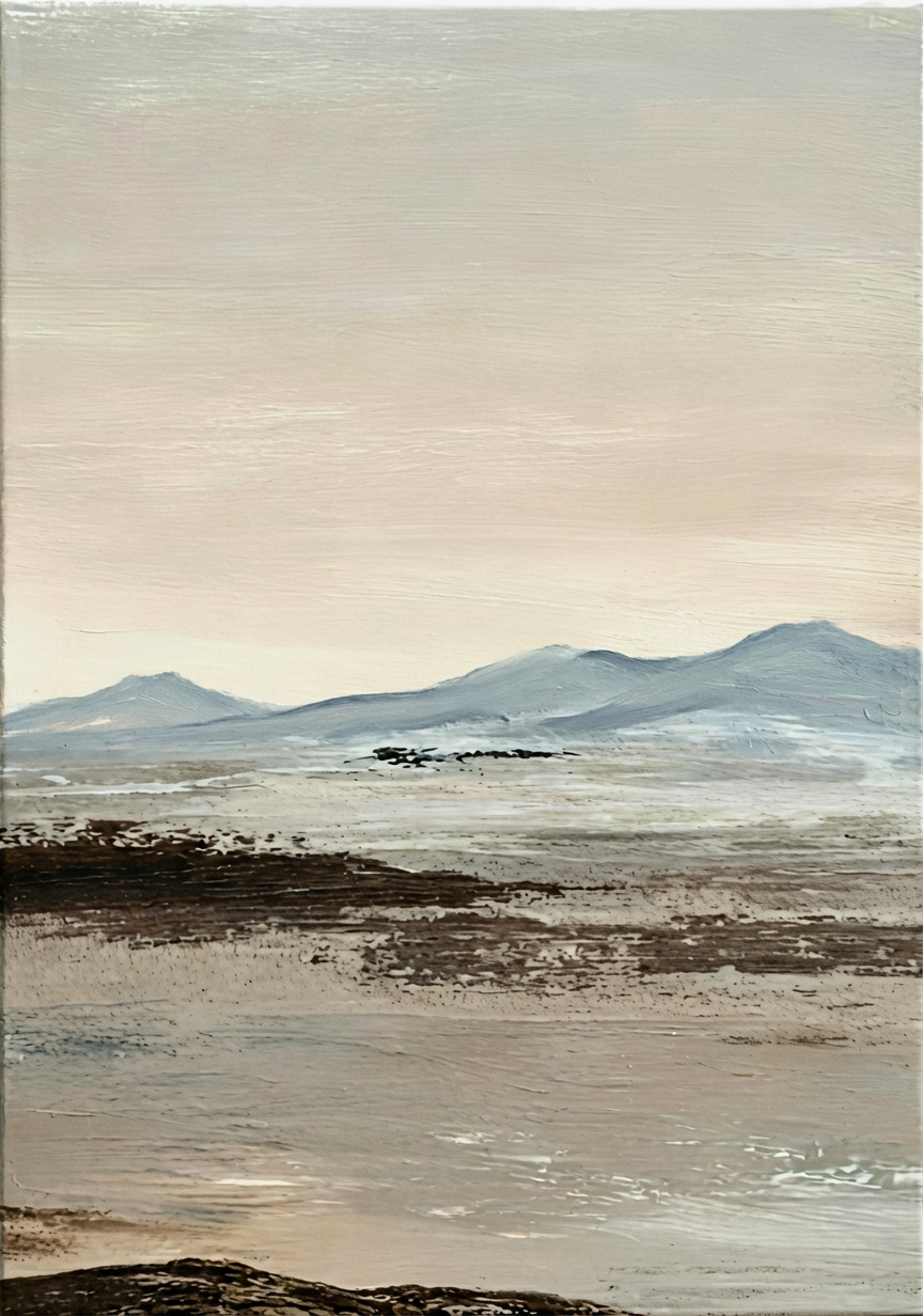 Serene Distant Mountains – Minimalist Landscape Style Handmade Painting Wall Art