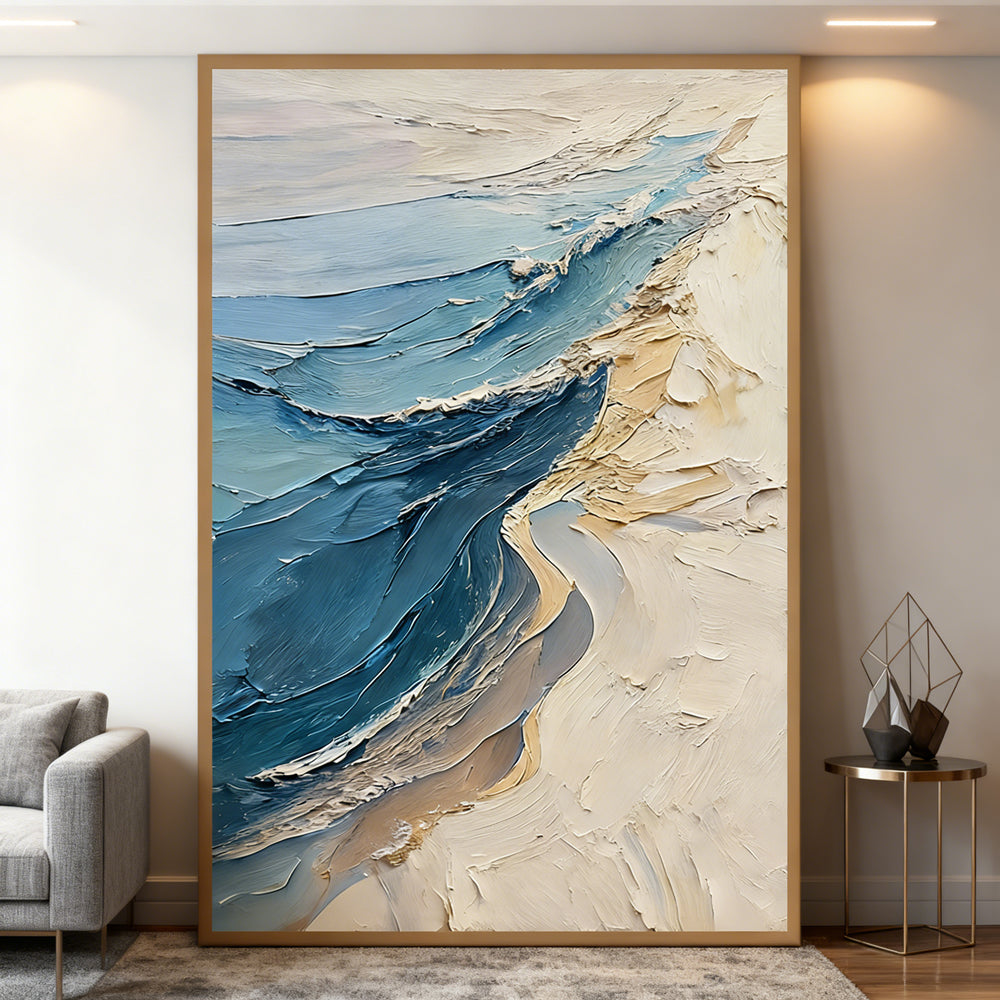 Coastal Serenity Texture Art – Abstract Seascape Style Handmade Oil Painting Wall Art