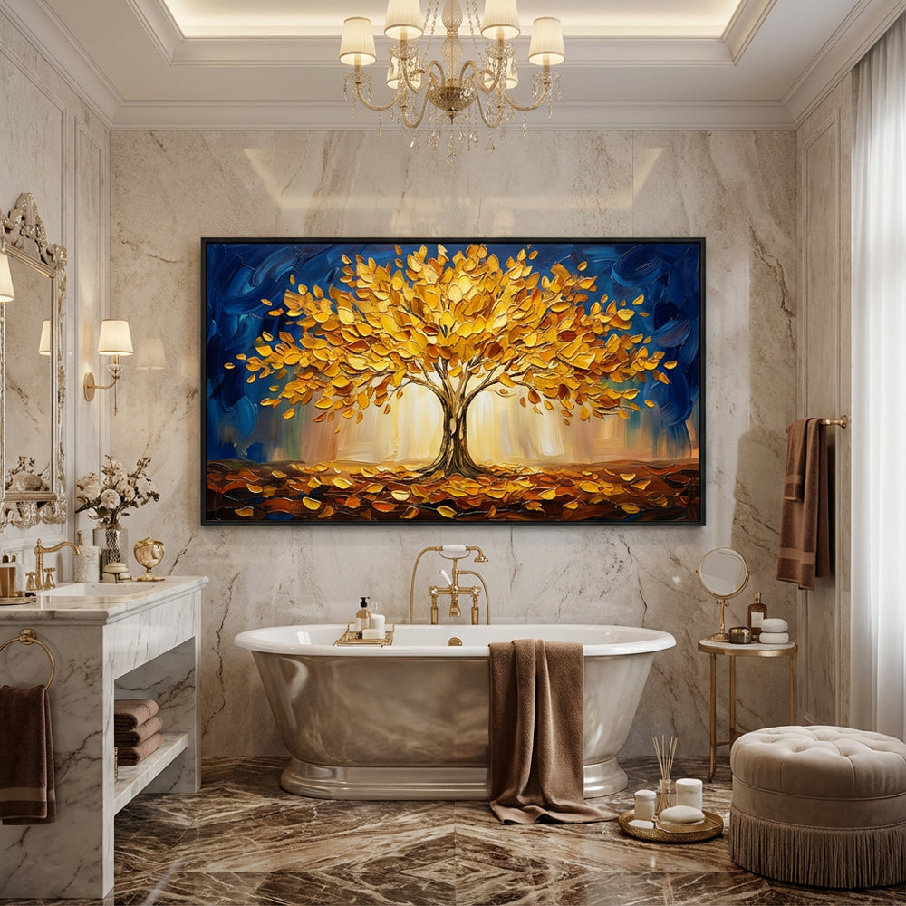 Golden Canopy Dreams | Contemporary Abstract Tree Style Hand-Painted Oil Painting Wall Art