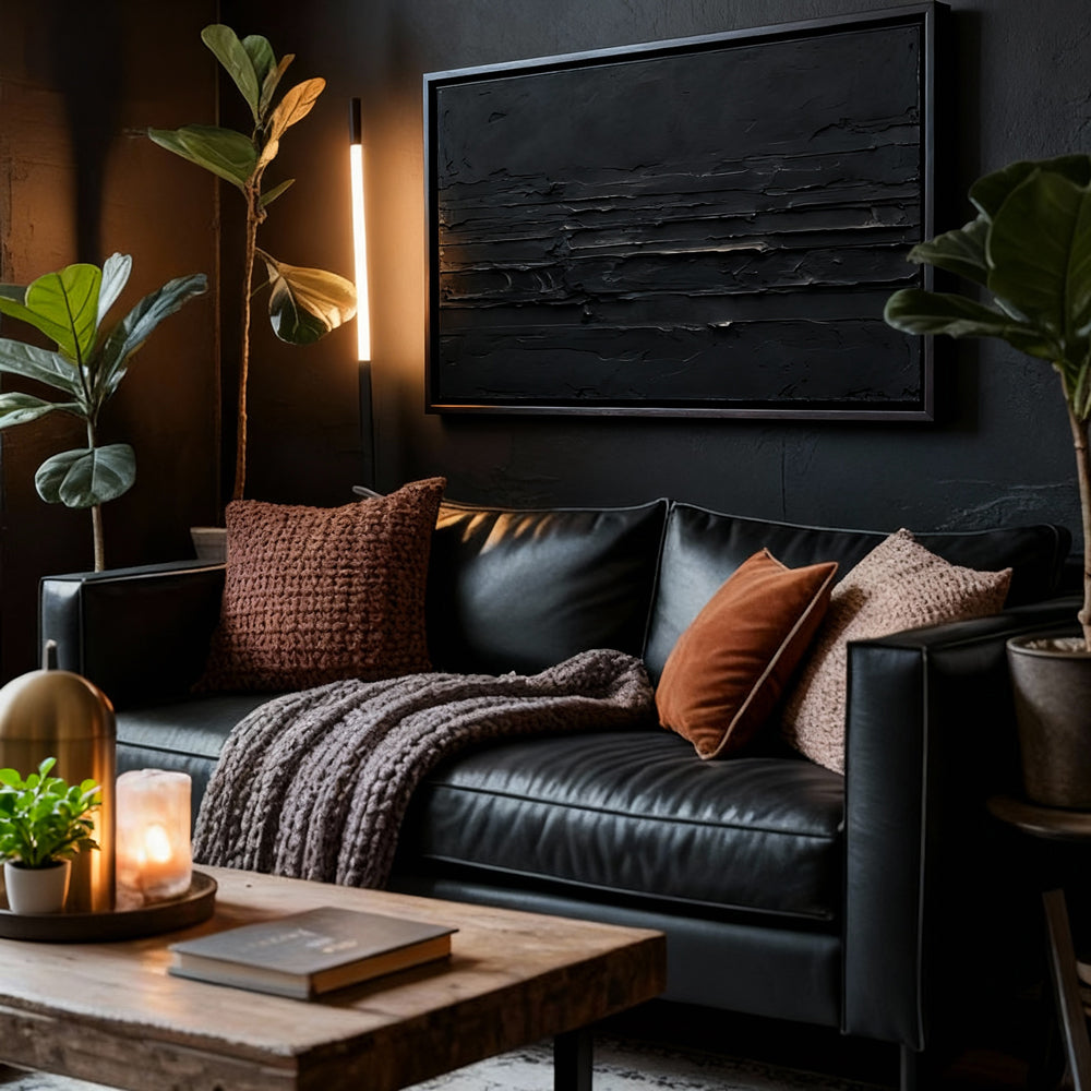 Midnight Horizon – Minimalist Abstract Texture Painting, Handmade Oil Wall Art for Modern Interior Decoration