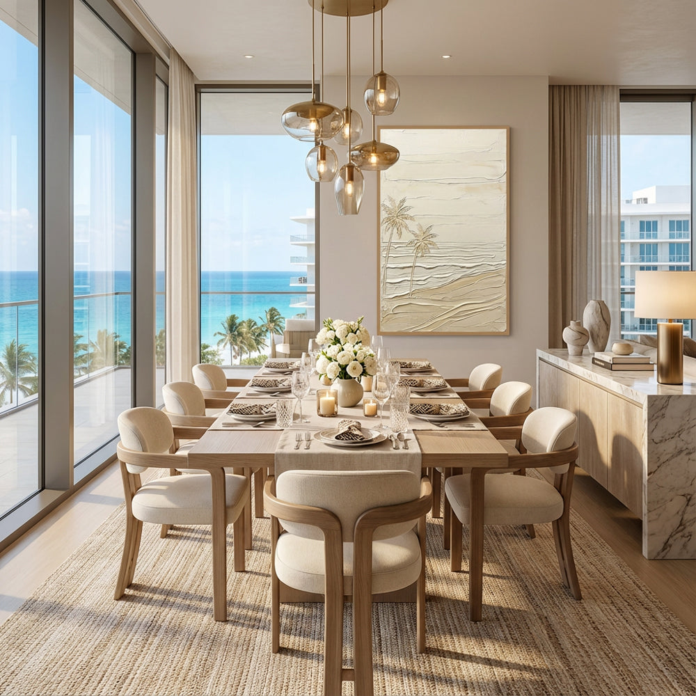 Silent Shoreline Palms | Modern Minimal Coastal Style Hand-Painted Oil Painting Wall Art