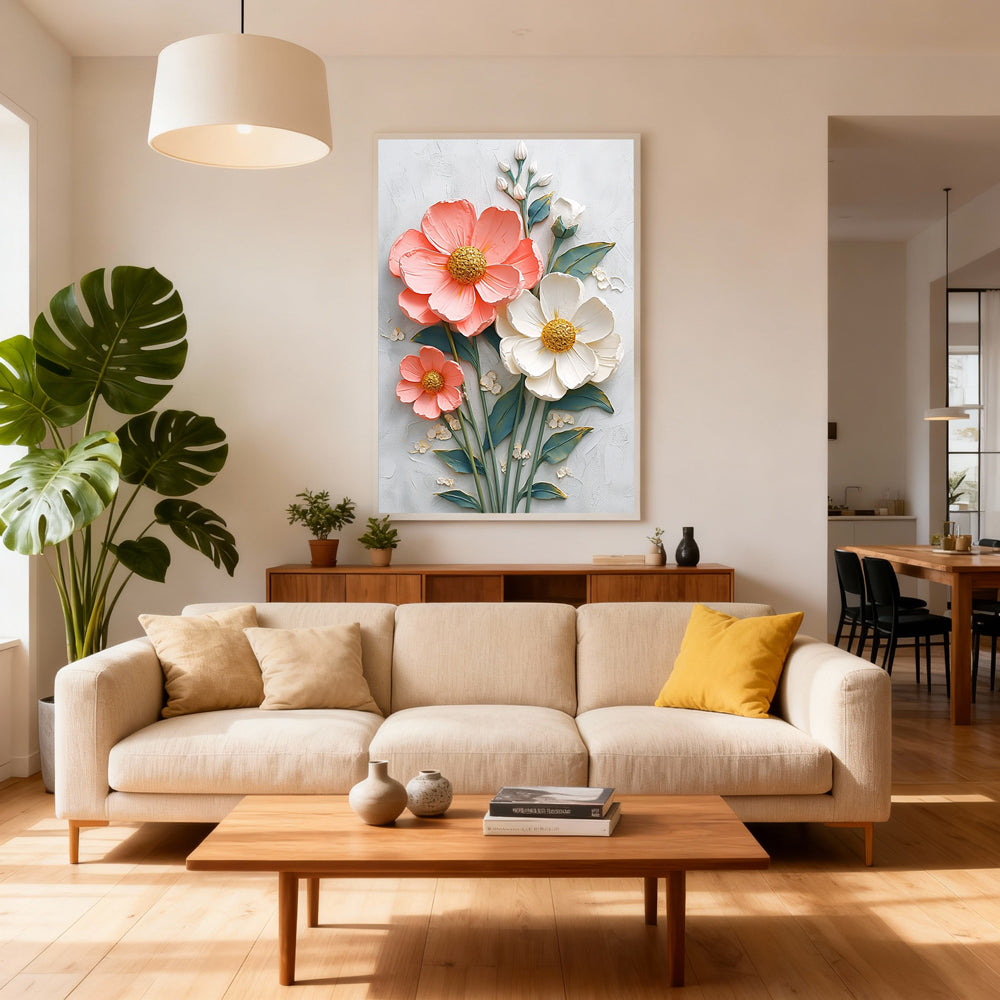 Blooming Petals Floral Texture Art – Impressionistic Style Handmade Oil Painting Wall Art