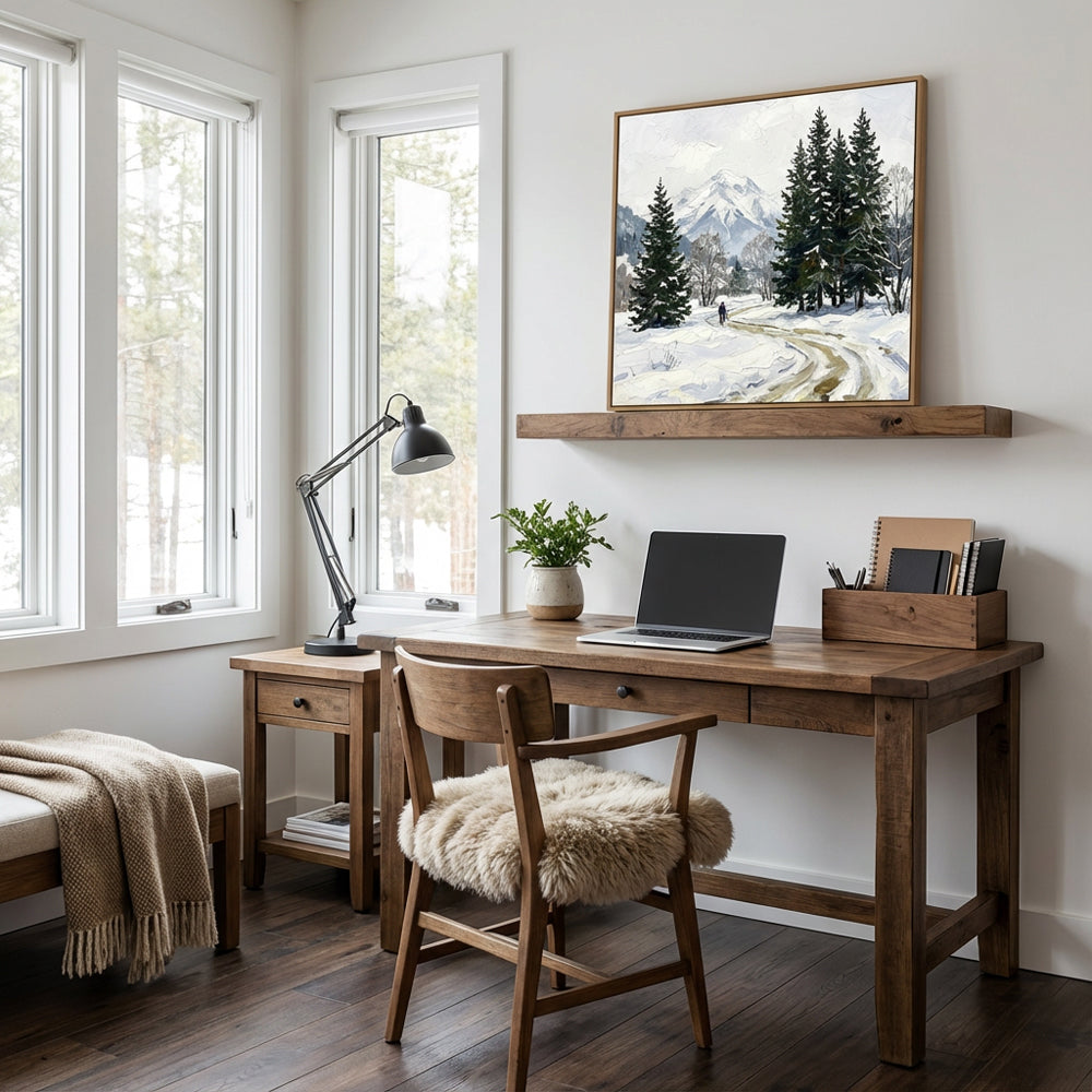 Winter Path Reflections – Impressionist Snowy Forest Landscape Oil-Style Artwork Handcrafted Painting