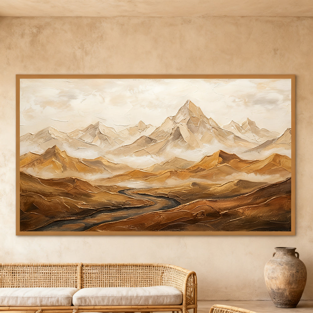 Mountain Valley Landscape Painting – Contemporary Textured Style  Handcrafted Painting artwall