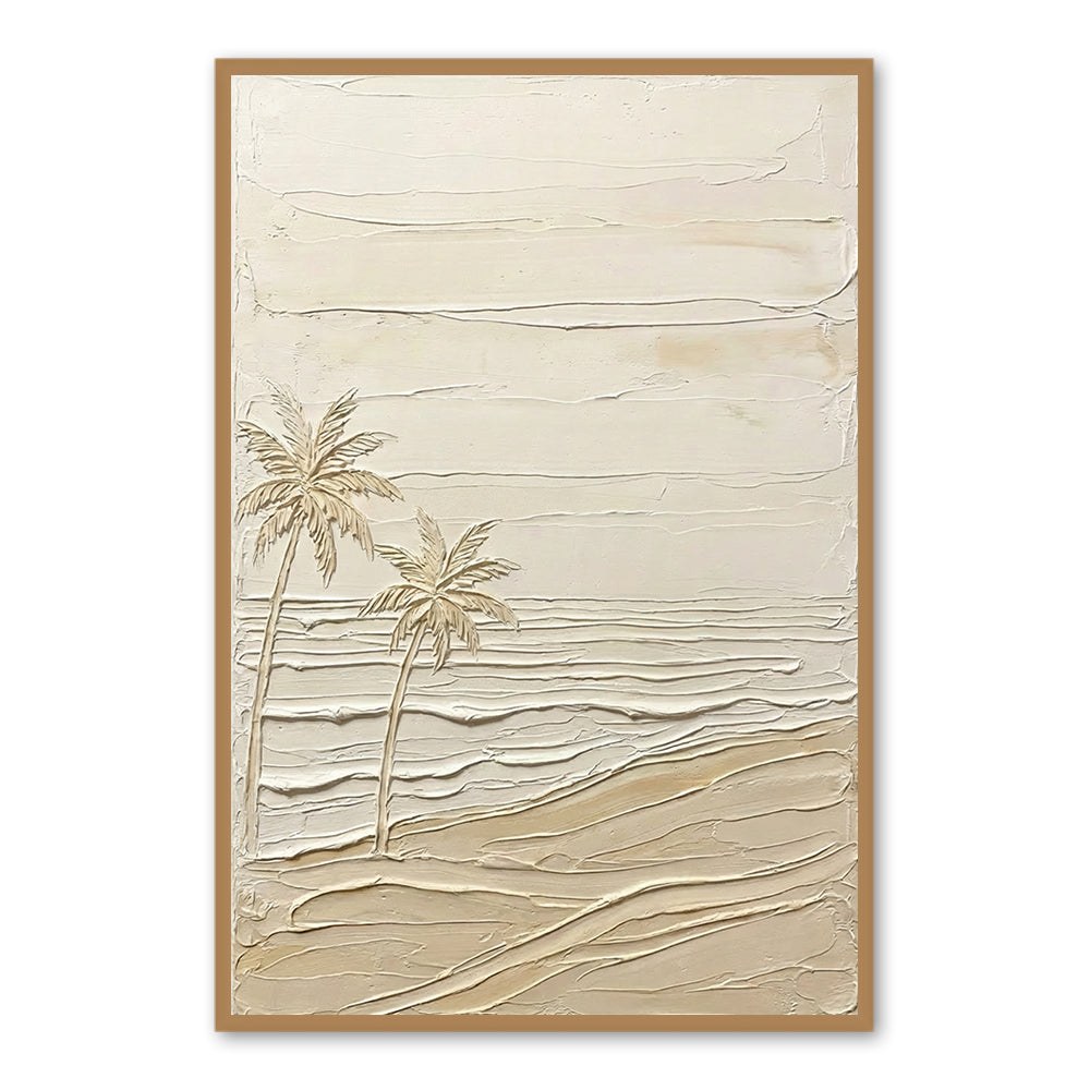 Silent Shoreline Palms | Modern Minimal Coastal Style Hand-Painted Oil Painting Wall Art