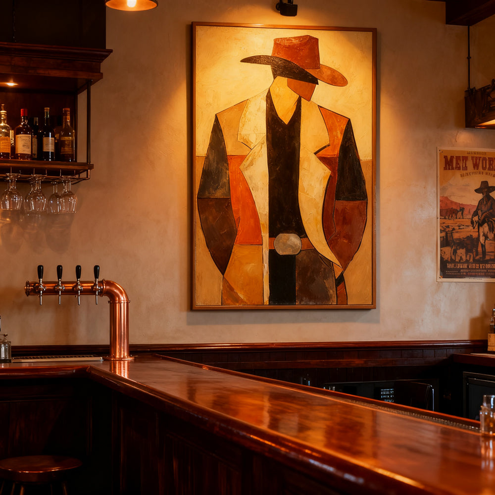 Western Cowboy Figure – Modern Abstract Figurative Handmade Oil Painting Wall Art