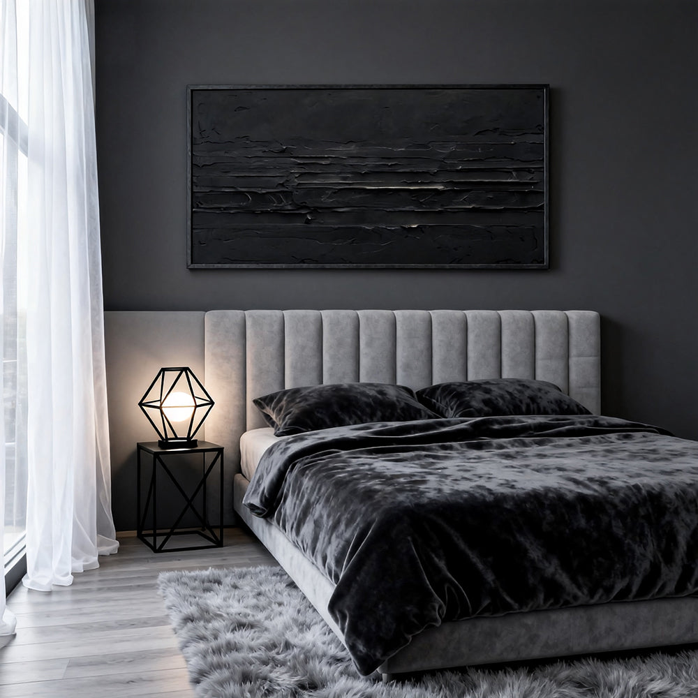 Midnight Horizon – Minimalist Abstract Texture Painting, Handmade Oil Wall Art for Modern Interior Decoration