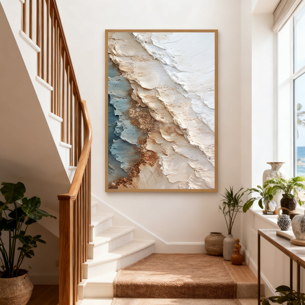 Coastal Layers Harmony – Abstract Textured Hand-Painted Oil Wall Art