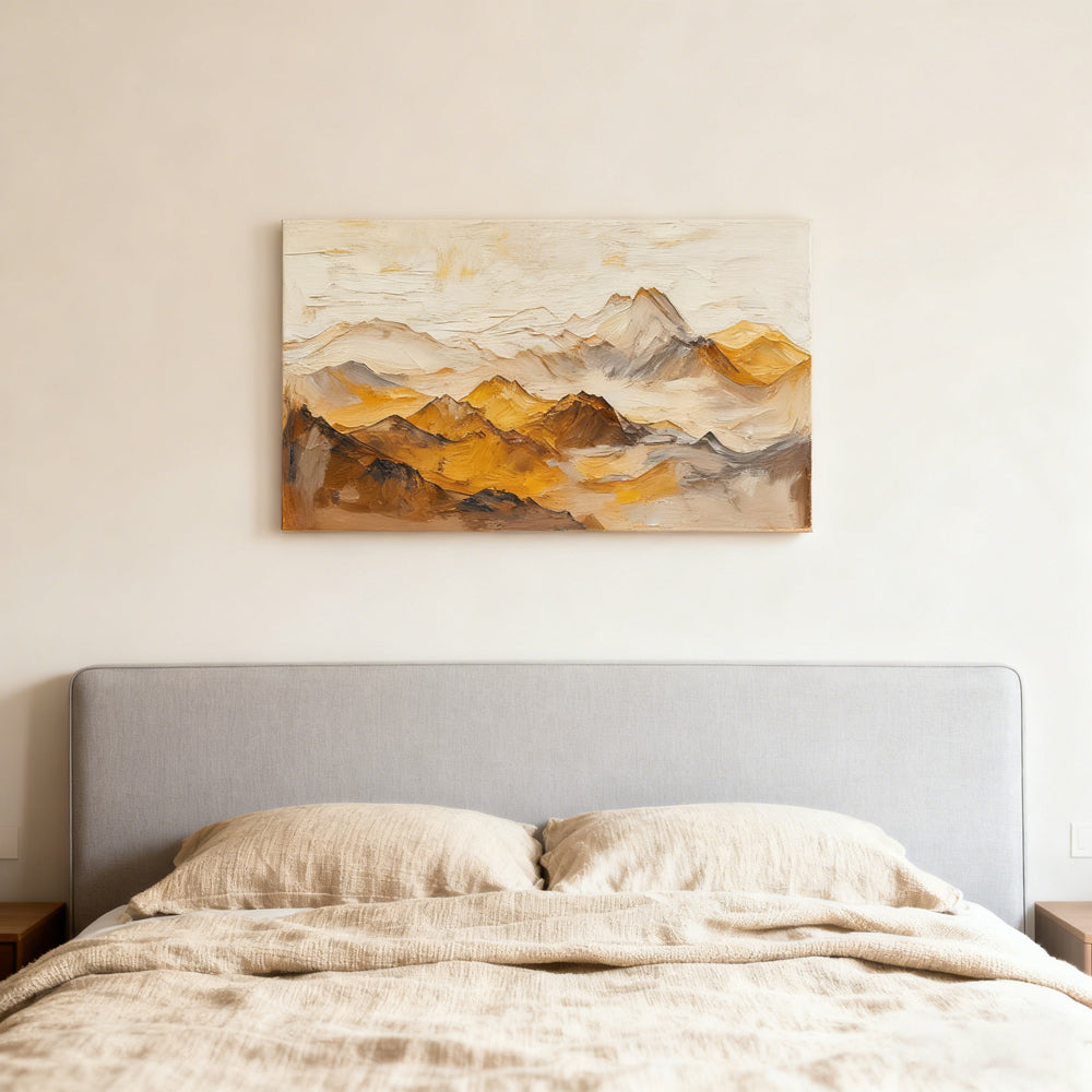 Golden Mountain Range Theme Painting – Impressionist Abstract Style Handmade Oil Painting Wall Art