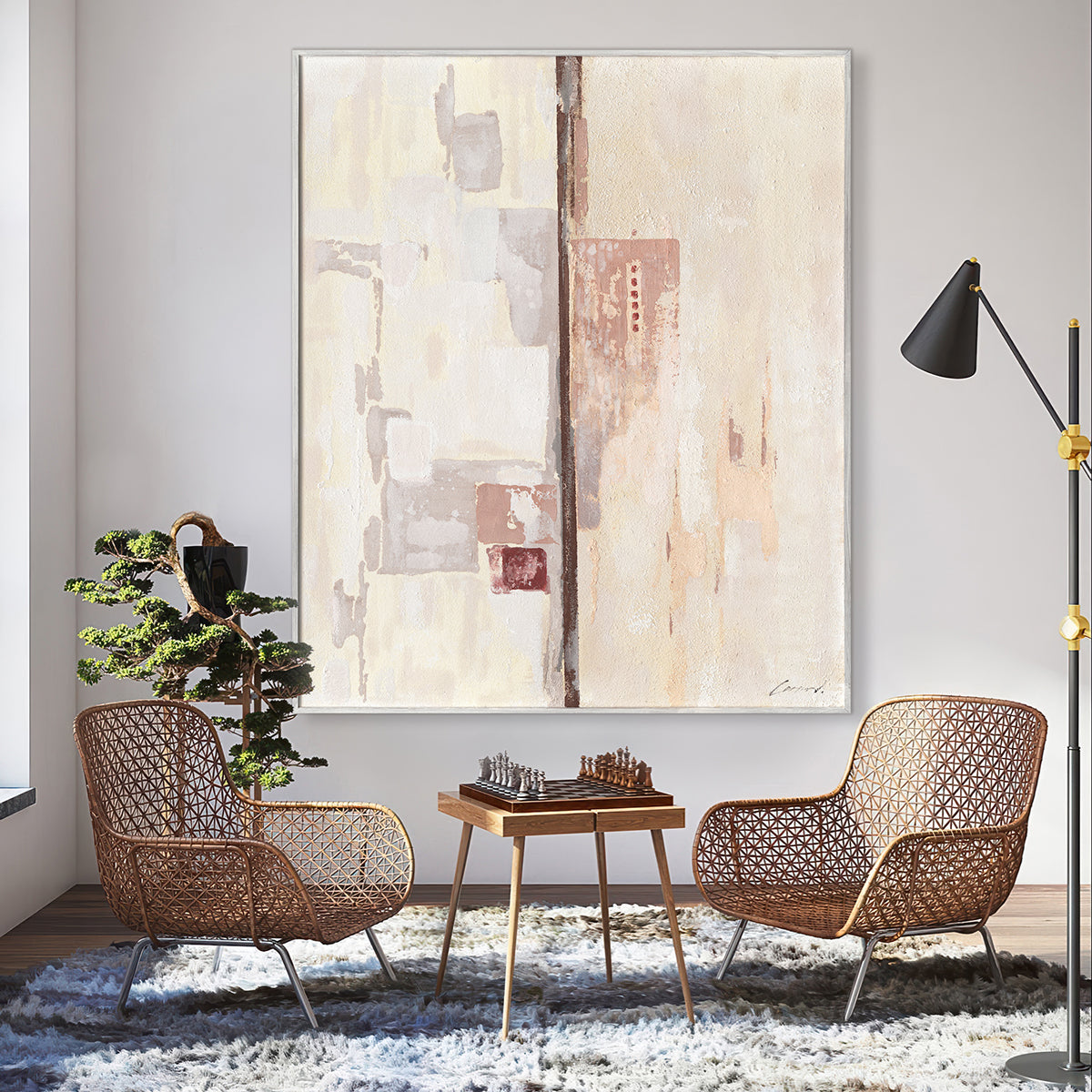 Abstract plaster strokes evoke serenity and structure, perfect for refined modern interiors.