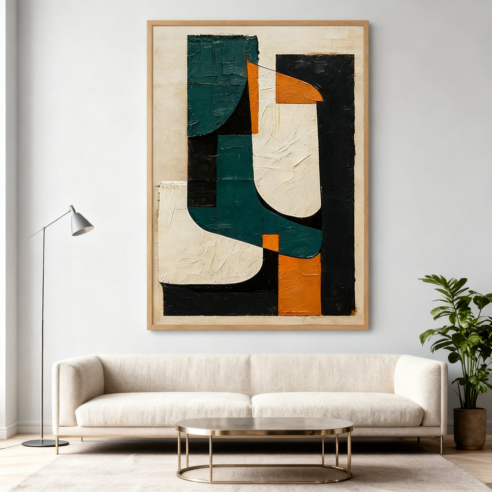 Geometric Blocks Theme Painting – Modern Abstract Style Handmade Oil Painting Wall Art