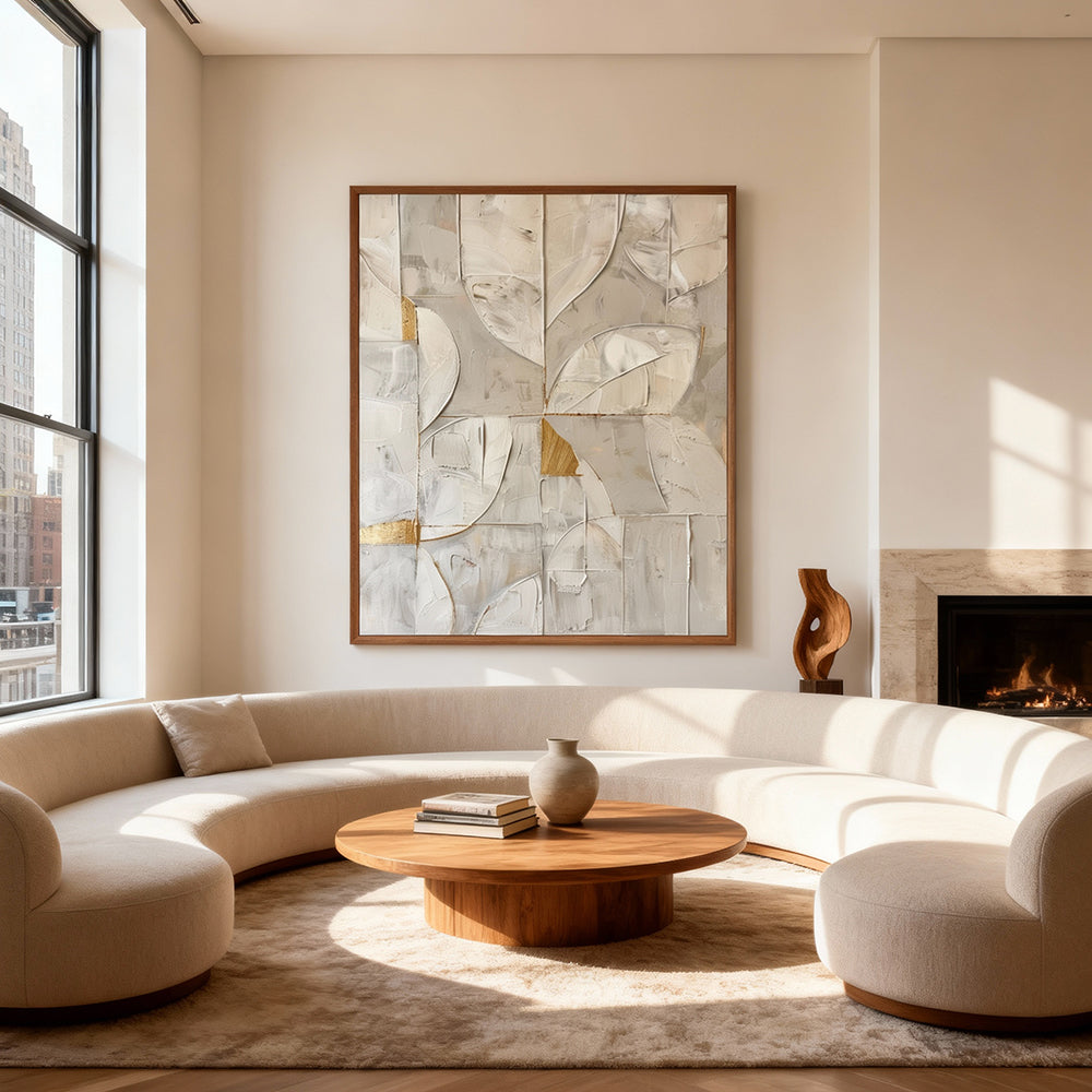 Voice of Texture – Hand-Painted Abstract Geometric Canvas Wall Art in Neutral and Gold Tones