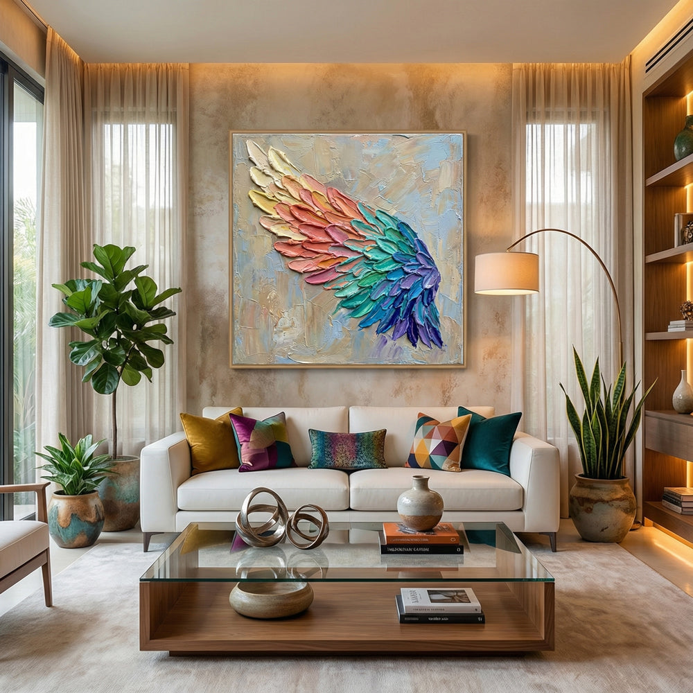 Chromatic Wing Flow | Modern Abstract Texture Style Handmade Oil Painting Wall Art