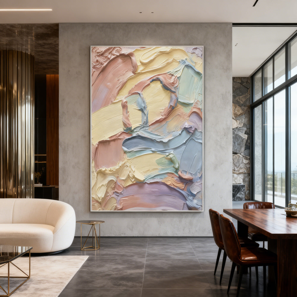 Pastel Abstract Oil Painting, Textured Art, Wall Décor