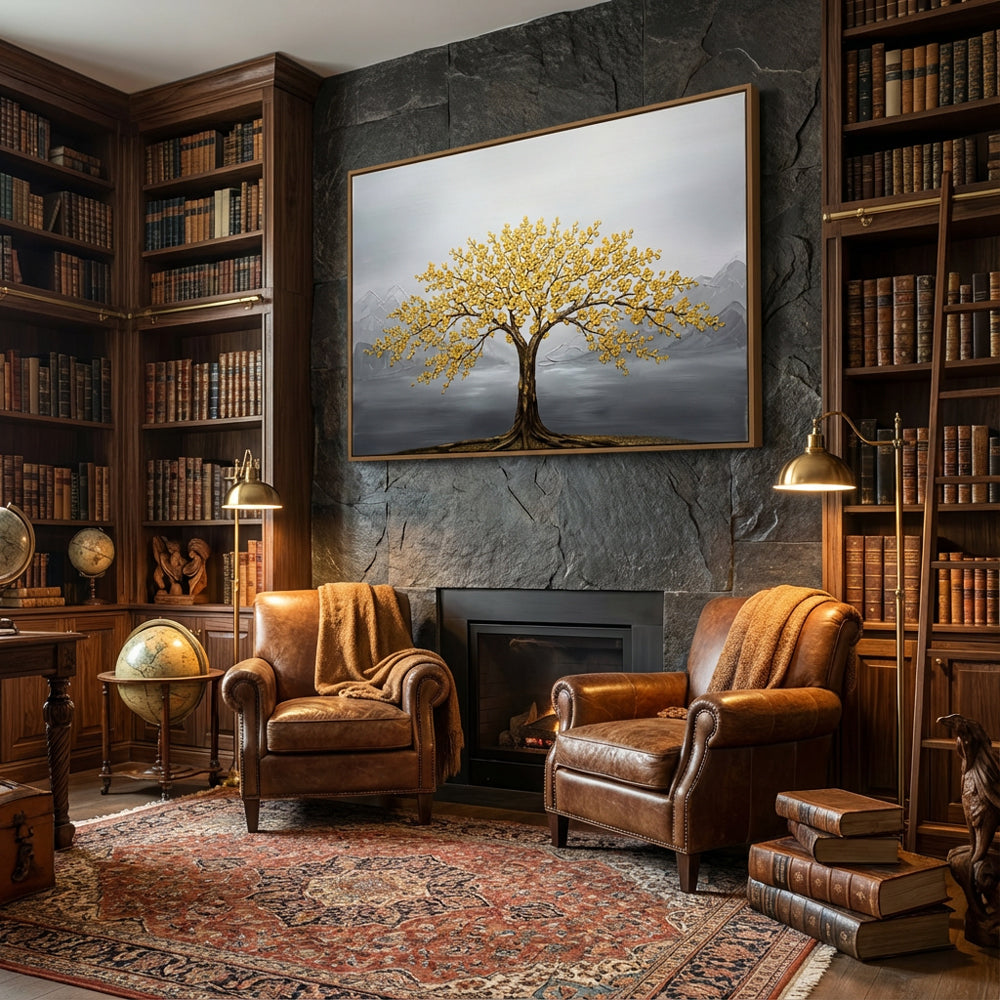 Golden Blossom Tree Painting – Modern Textured Art Style  Handcrafted  wall art