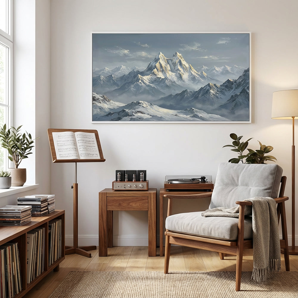 Majesty of the Snow Peaks – Realist Alpine Landscape Oil-Style Artwork Handcrafted Painting