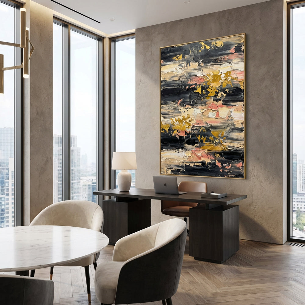 Gilded Tides — Abstract Expressionist Textured Handmade Oil Painting Wall Art