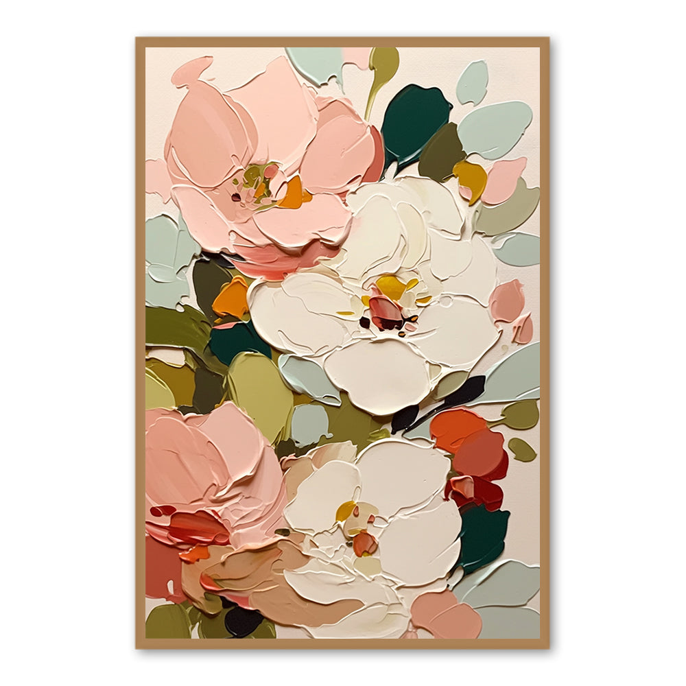 Blooming Garden Harmony – Modern Floral Palette Knife Artwork, Handmade Oil Painting Wall Art